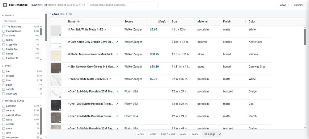 The Tile Database app