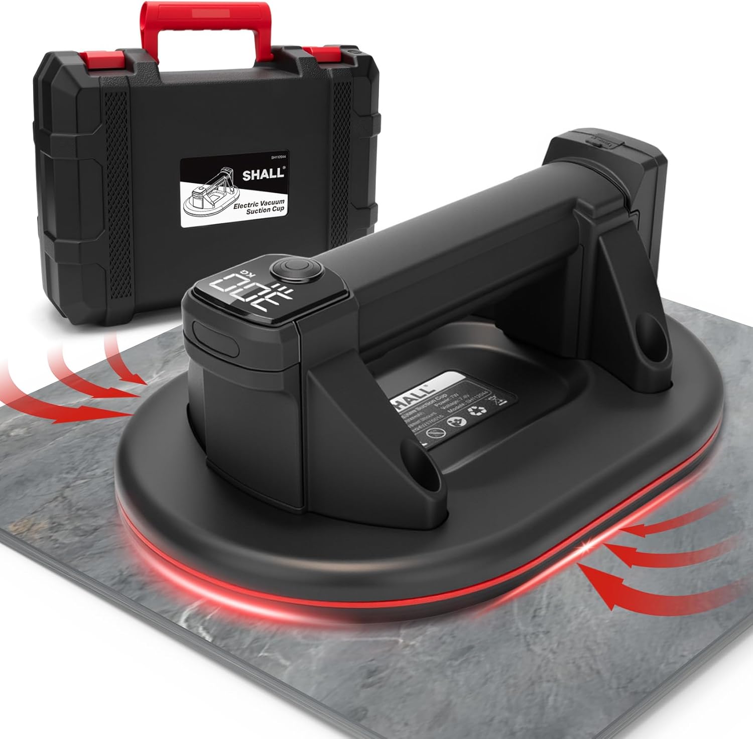 SHALL Electric Suction Cup, Battery Powered Suction Cup, 300KG/600LBS Suction Power, Updated LCD Display Heavy Duty Vacuum Lifter with 2 Brushless