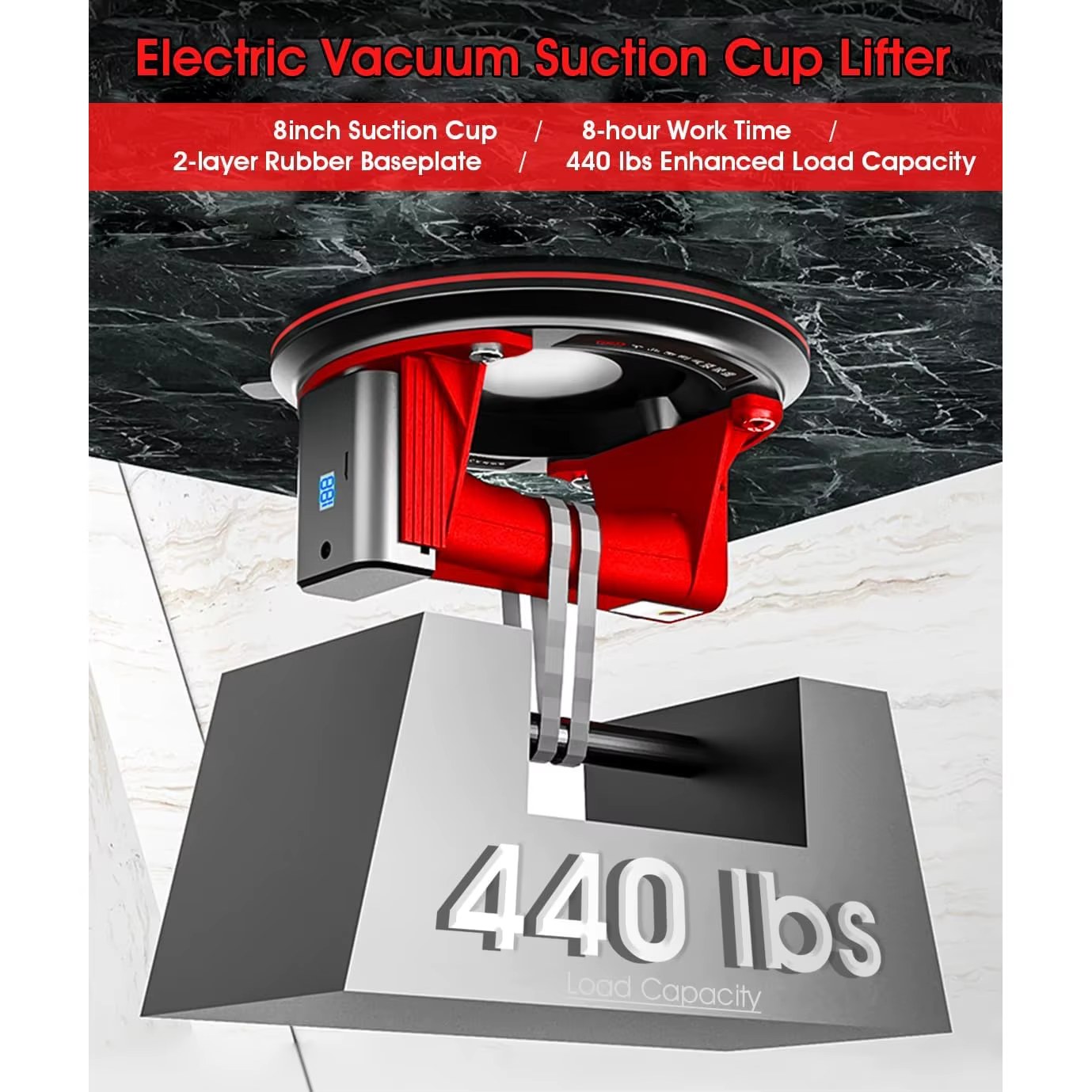 Suction Cup Electric Vacuum Lifter, Kethvoz 440lbs Heavy Duty Handling Gripper with 8'' Automatic Suction Cup Gripster to Lift Windshield listing photo 2