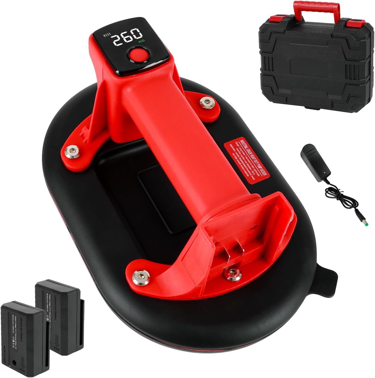 Accu-zuignap, 260 kg, 24 cm, vacuüm lifter met 2 x 3000 mAh accu, met lcd-display, glaszuiger voor het optillen van tegels, graniet, spiegels