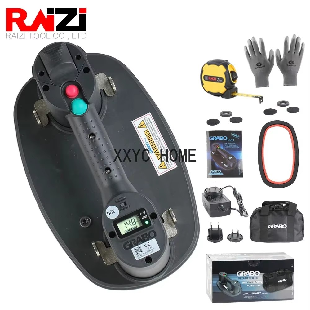 Raizi GRABO Pro version Electric Vacuum Suction Cup Gripster with Battery for Wood Drywall Granite Glass Tile Slab Lifting Carry Tool