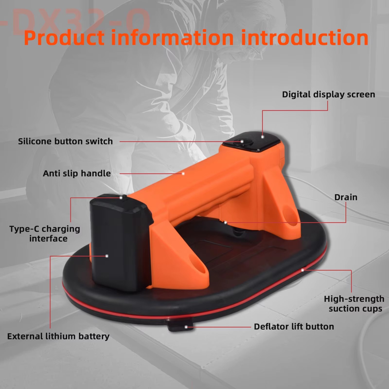 Suction Cup Gripster Electric Lifting Lifter 550LBS, Vacuum Ventouse with Automatic Cleaning, Handled Glass Suction Cups, Heavy Duty listing photo 2