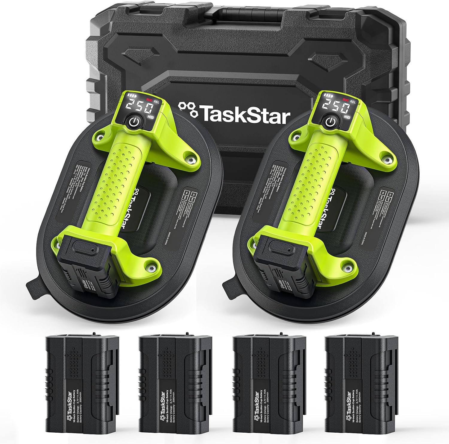 Taskstar Accu-zuignap voor tegels, 25 cm, elektrische vacuüm lifter met 4 x 3000 mAh accu, lcd-display, plaatlifter, vacuüm zuignappen voor glas