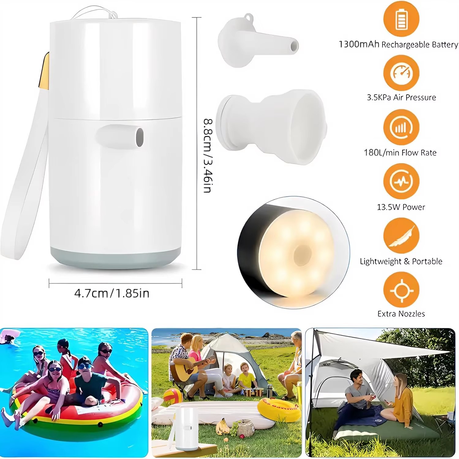Tiny Portable Ultra-Mini Mattress Air Pump Gripster Camping SOS Lamp Rechargeable for Pool Float Air Bed Swimming Ring Vacuum Storage Bag listing photo 3
