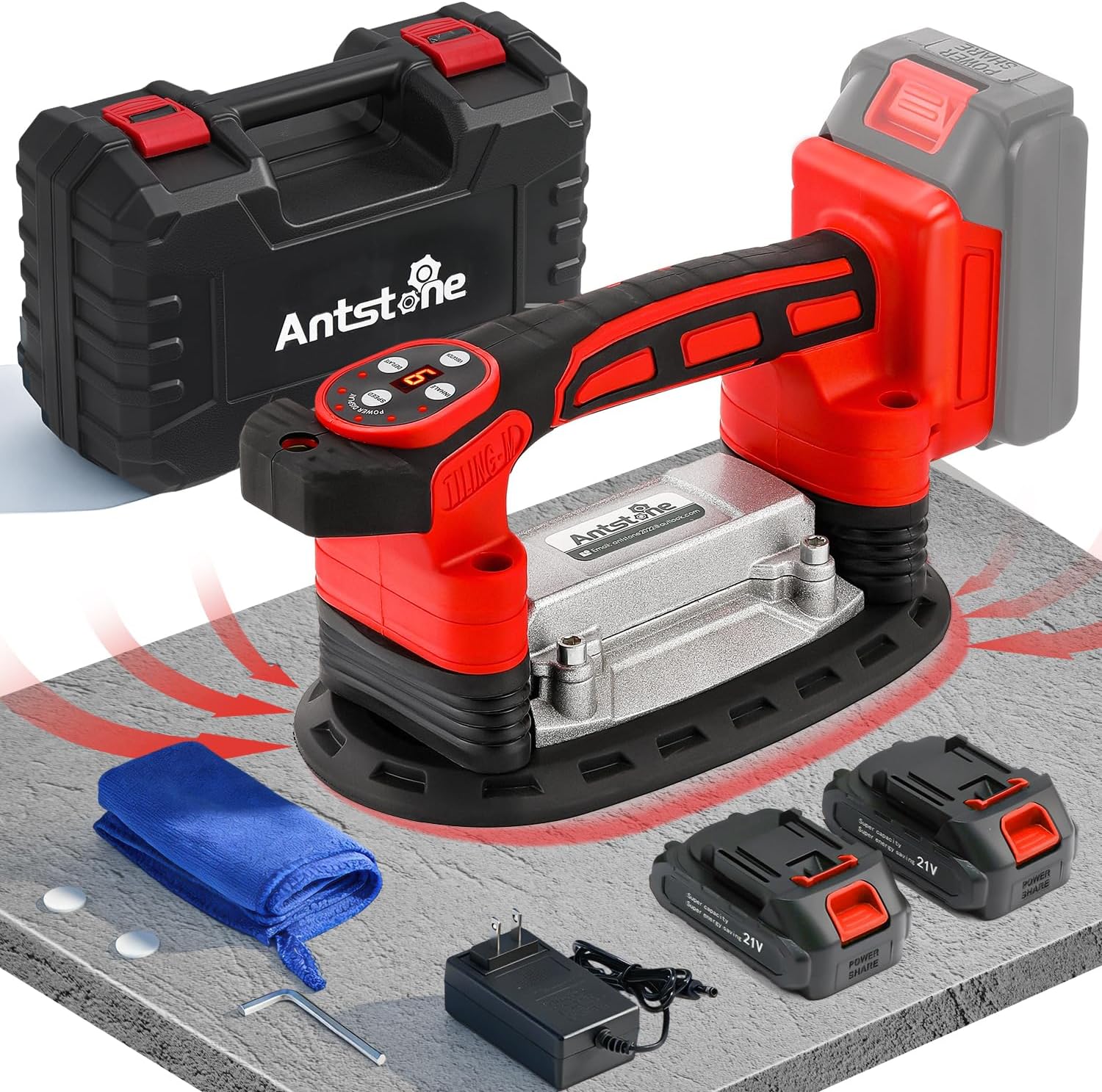 Tile Vibration Tool 220mm Suction Cup 441lbs/200kg Adsorption Handheld Tile Installation Leveling Machine Tile Vibrator Tool for Tiling Leveling
