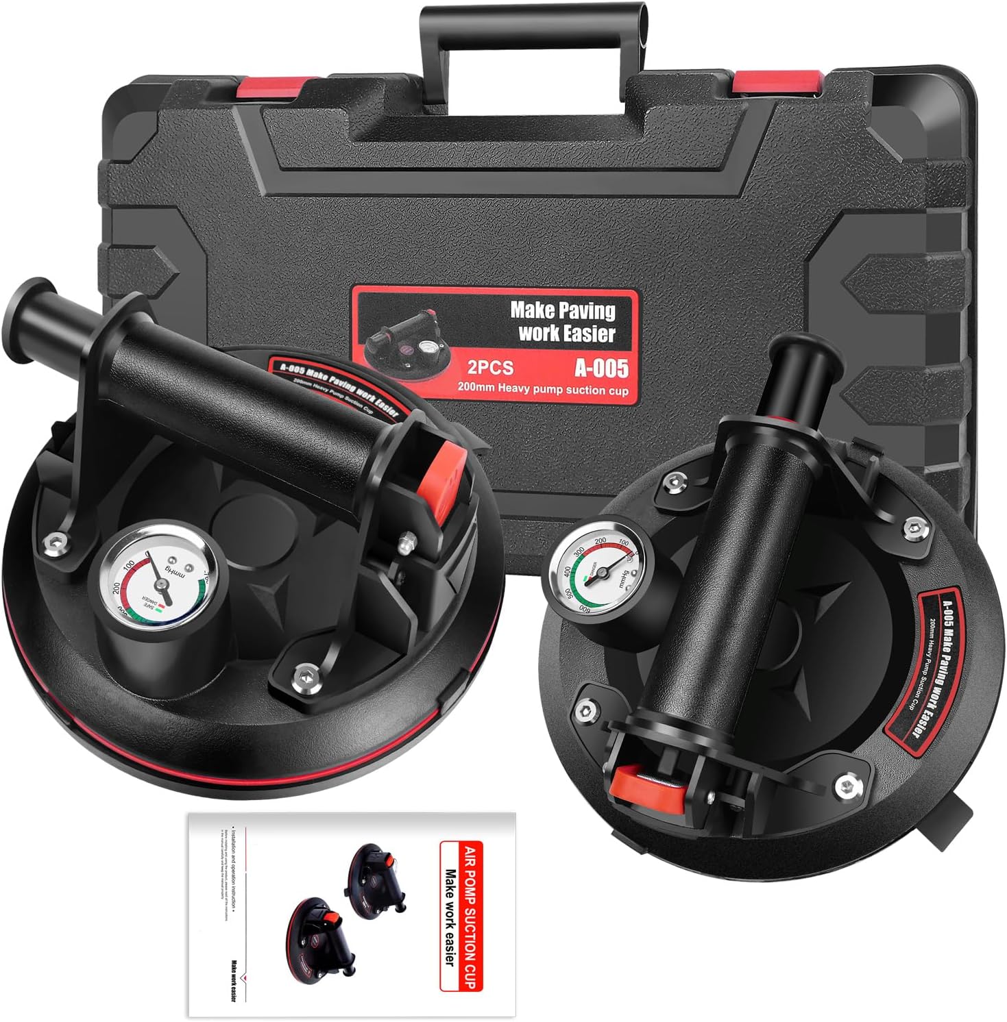 2 Pcs Vacuum Suction Cups, 8 Inch Heavy Duty Glass Suckers Lifters with Pressure Gauge for Tile Granite Lifting Window Replacement, 440lbs Load listing photo 2