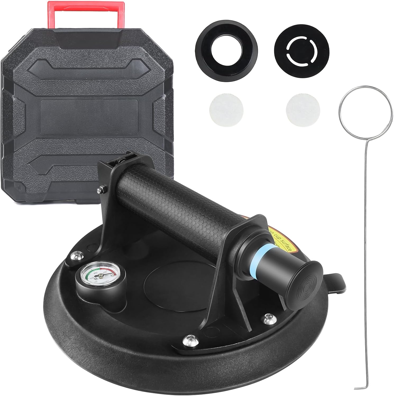 8" Heavy Duty Suction Cup Lifter Gripster for Lifting Glass, 1 Pack Industrial Glass Vacuum Suction Cups with Pressure Gauge,Anti-Slip Handle for