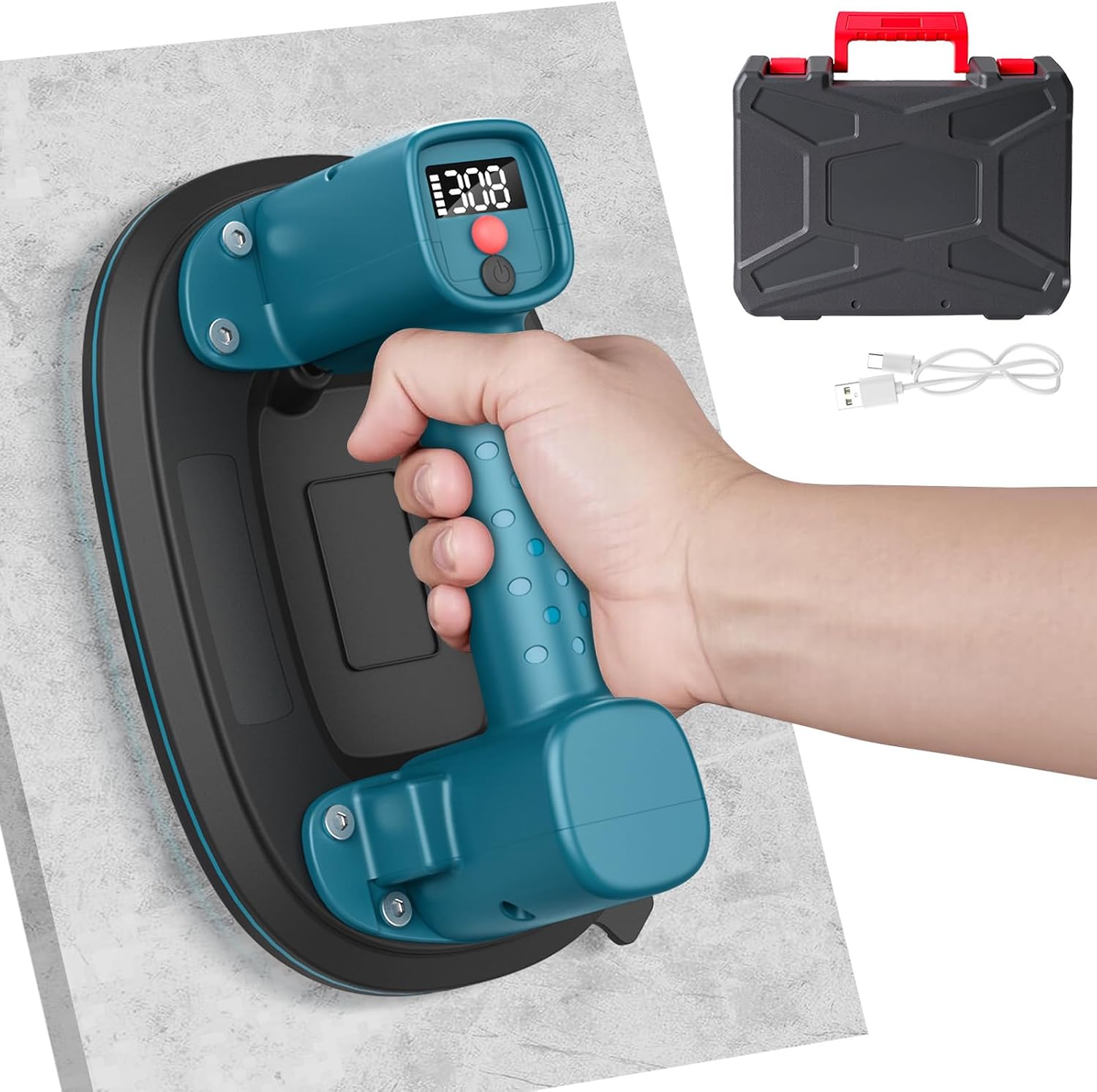 Battery Suction Lifter, 300 kg Load Capacity, Electric Vacuum Gripster Lifter with LCD Display & 4000 mAh Battery