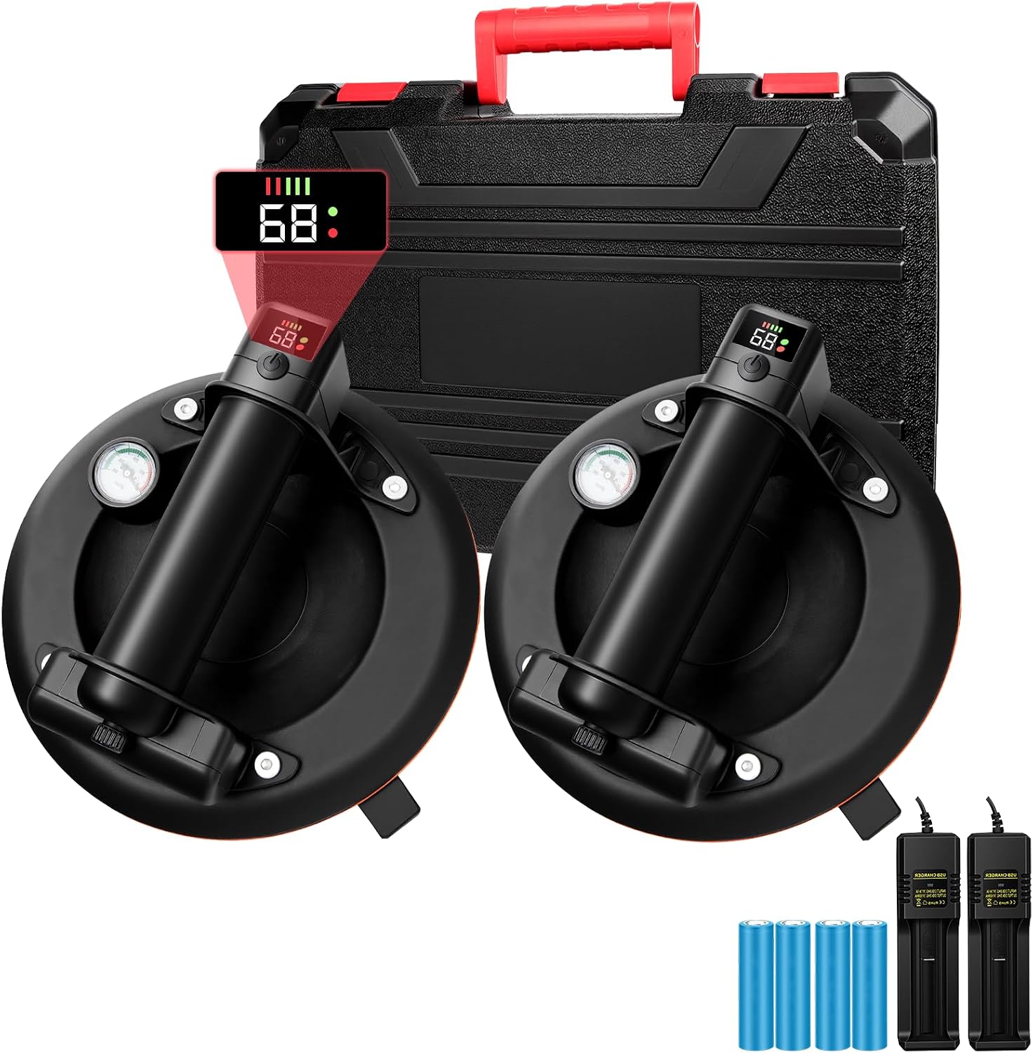 8" Electric Tile Suction Cup Lifters, Battery Glass Suckers Lifters with 4x 5000mAh Batteries, LED Display, 600 LBS Max Load Heavy-Duty Vacuum listing photo 2