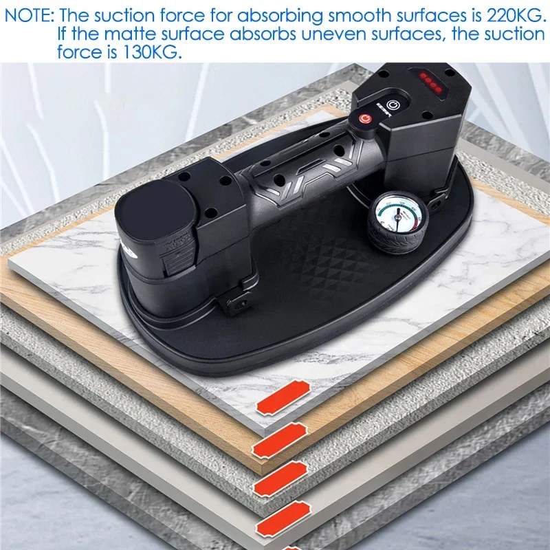 Large Electric Vacuum Suction Cup Gripster with Pressure Gauge Powerful Strong Vacuum Lifting Tool for Granite Glass Tile Moving 1500mAh listing photo 3