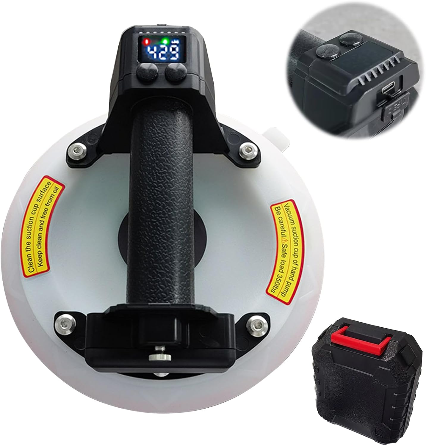 Electric Vacuum Suction Lifter with Type C Charging Port, Glass Vacuum Cleaner Tile Lifter, Load Capacity Over 200 kg, Vacuum Suction Cup for Rough