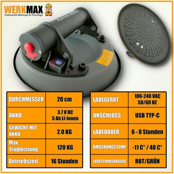 Plattini DIGITAL Akku-Saugheber Gripster – Automatische Nachsaugung, 120 kg listing photo 5