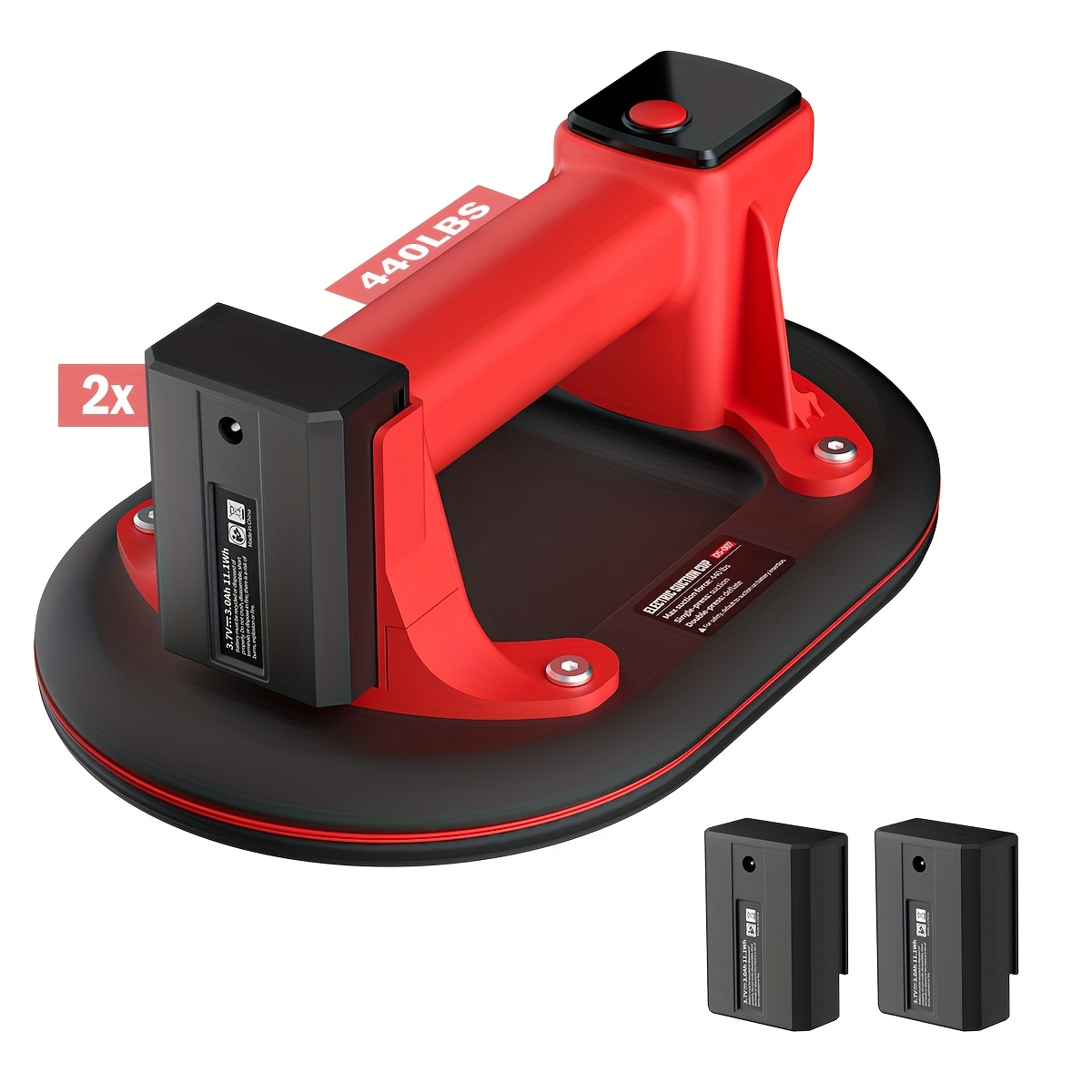 Electric Suction Cup Lifter with 2 × 3000mAh Batteries, 10-Inch Tile Suction Cup Tool, 440 LBS Max Load Heavy-Duty Vacuum Suction Cup for Lifting