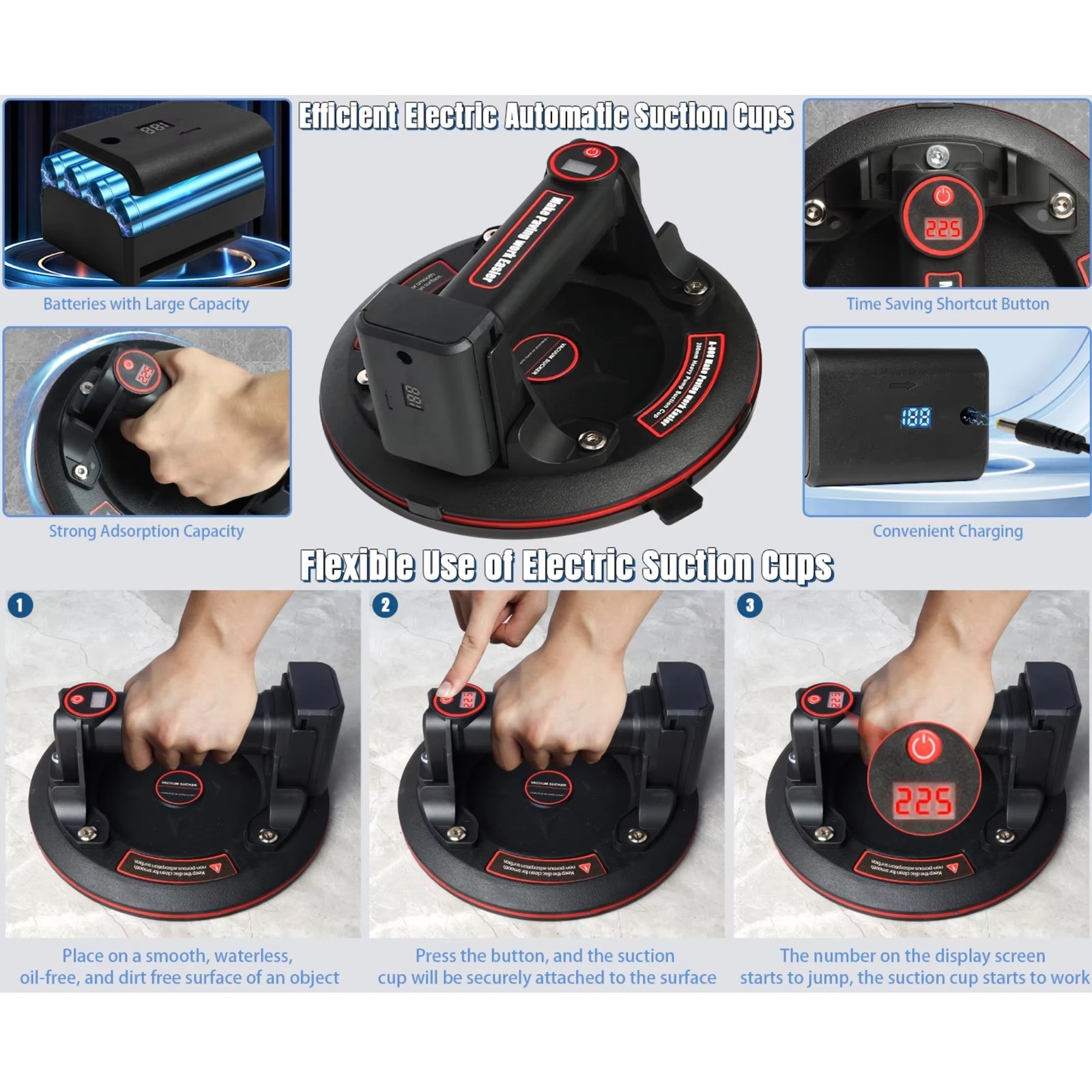 Motorized glass gripster suction cups, 8-inch vacuum removable battery suction cups, convenient and practical, handling listing photo 4