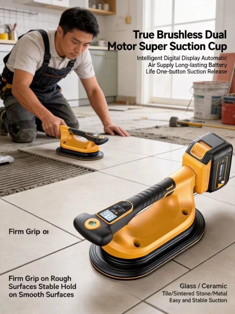 Automatic Lithium Electric Tile Glass Gripster Vacuum Lifter Strong Adsorption Construction Fixing Handling Tool