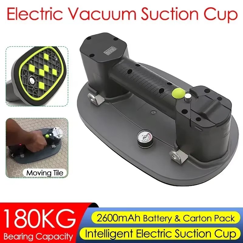 2600mAh Electric Vacuum Suction Cups Gripsters for Tile Glass Granite Metal Wood 180KG Bearing Capacity Heavy Duty Lifter Powerful Suckers