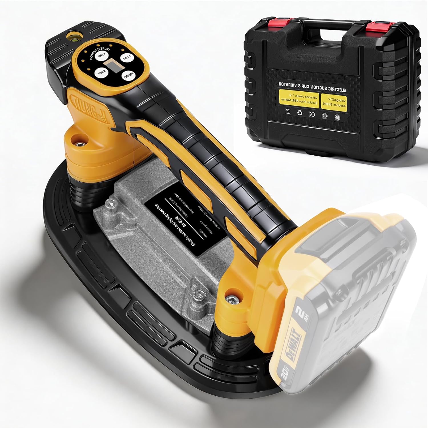 2 IN 1 Tile Vibration Tool & Electric Suction Cup 250mm, Handheld Tiling Vibrator Compatible with Dewalt 20V Battery for Tiling Leveling Laying