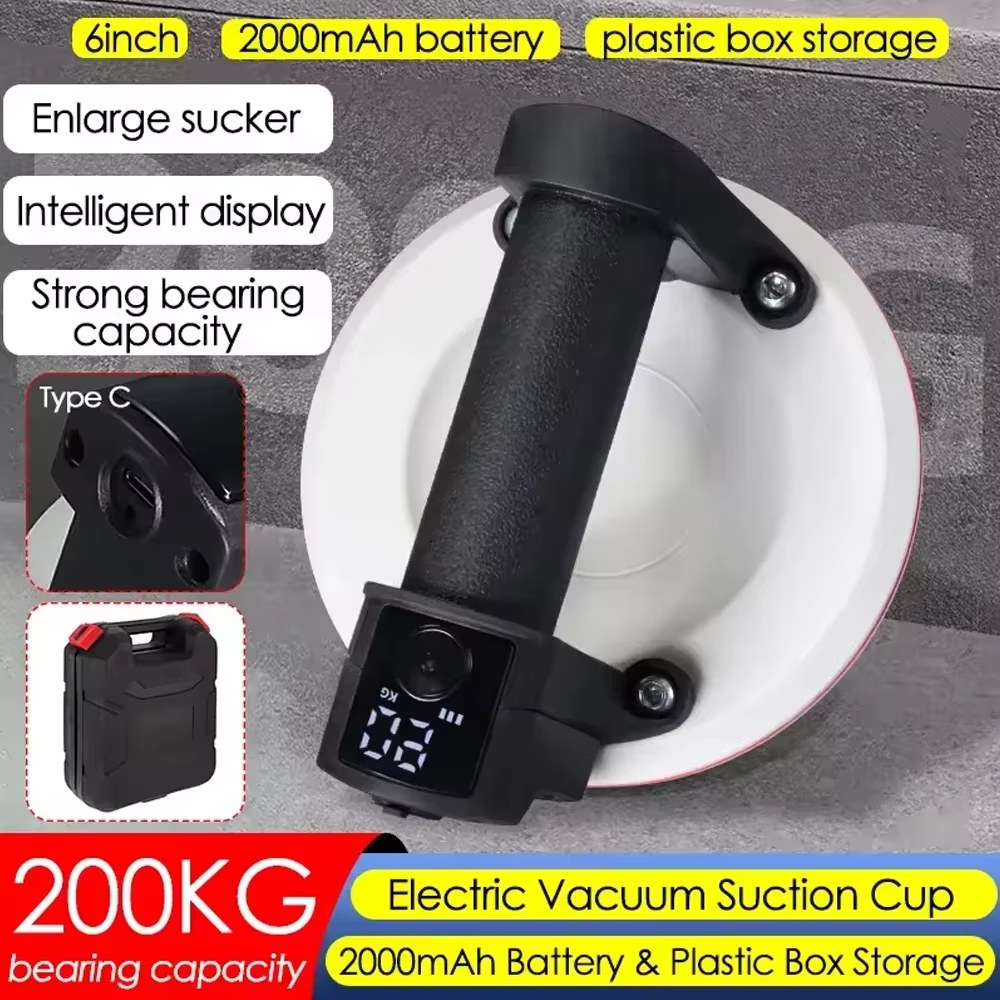 Eco-Friendly 200KG Capacity Glass Tile Lifter with 2000mAh Battery, Electric Vacuum Suction Cup Gripster, and Box Storage