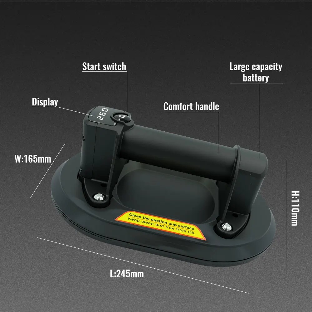 2026 Intelligent Display Industrial Grade 1800 Mah Electric Vacuum Suction Cup Gripster 260KG Load Heavy Duty Granite Tile Glass Lifter listing photo 5