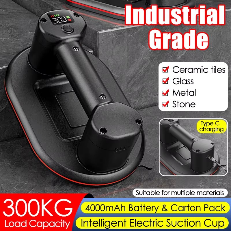 Smart Display Large Electric Vacuum Suction Cup Gripster 300KG Load Heavy-Duty Glass Tile Lifter 4000mAh Vacuum Suckers Lifting Tool