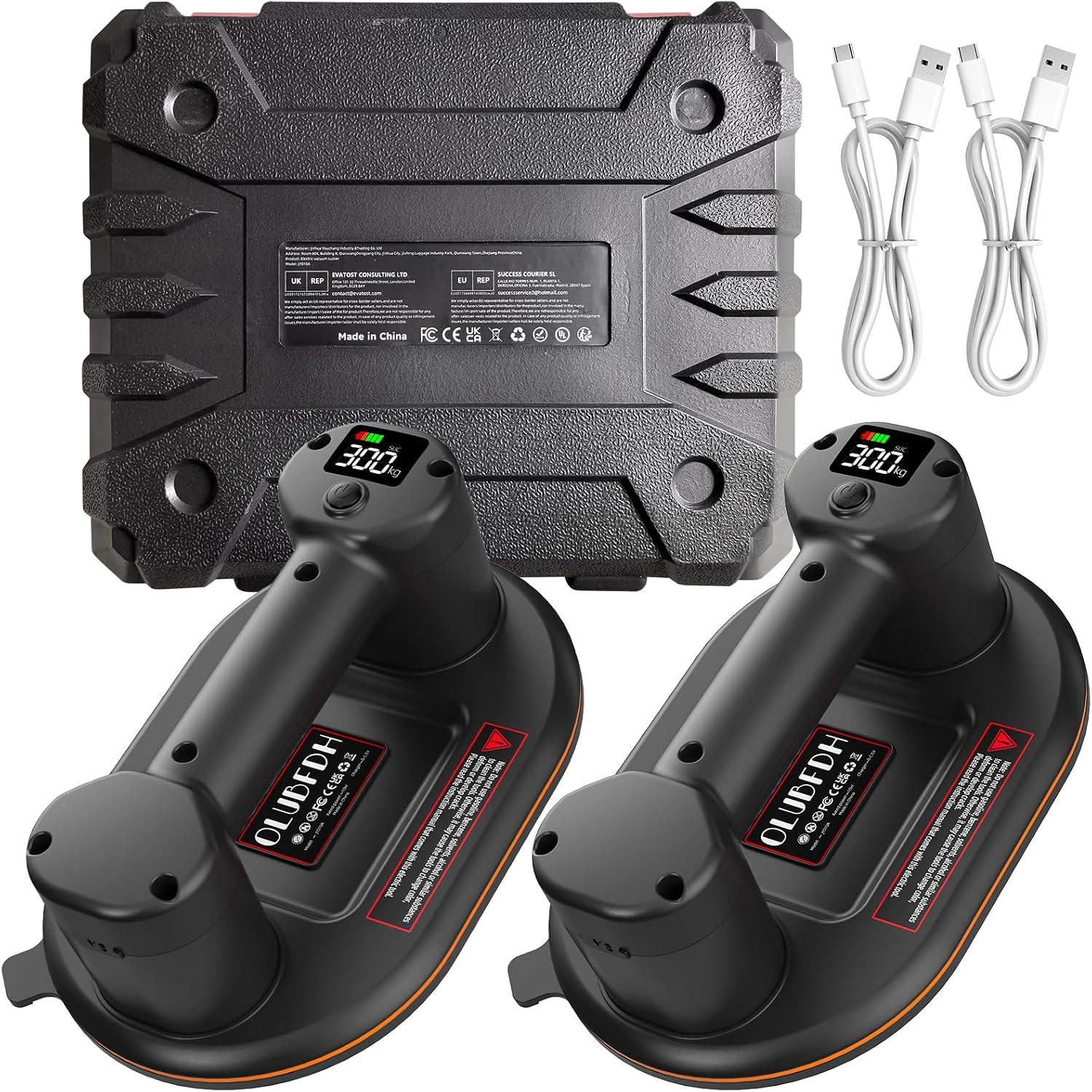 Lot de 2 ventouses électriques pour carrelage, 24 cm, avec batterie de 4000 mAh, écran LCD, ventouses pour verre, dalles de terrasse, carrelage