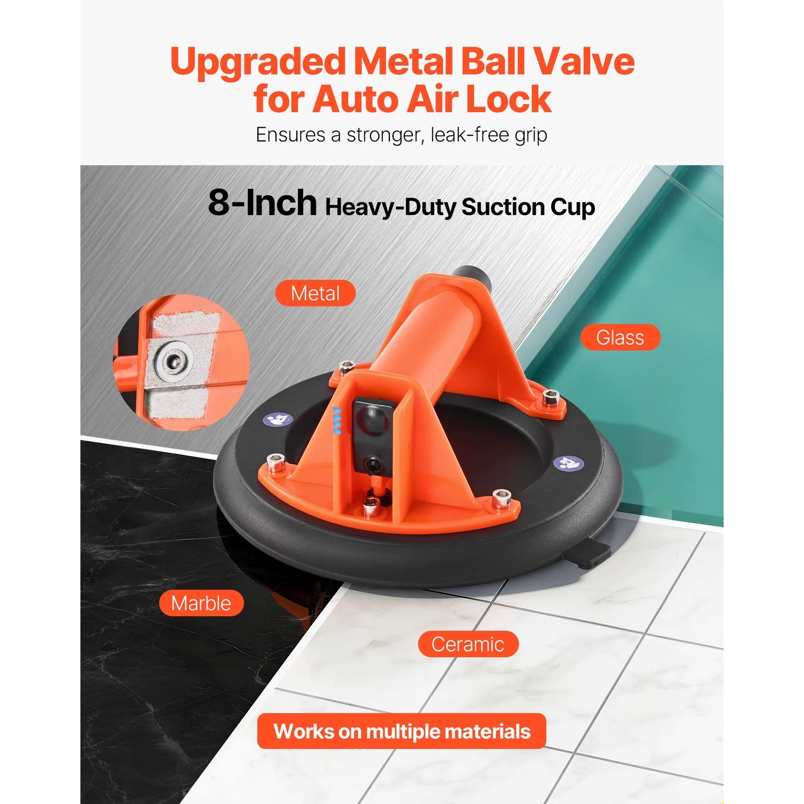 SucceBuy 1/2PCS 8in Vacuum Suction Cup Gripster 400LBS Vacuum Glass Lifter with ABS Handle Tile Suction Cup for Lifting Granite Drywall listing photo 2