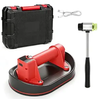 Electric Vacuum Suction Cup Lifter Kit with Mallet, Fix Floor Gaps Tool, Plank Grabber Floor Fix Pro 573 LBS Capacity - Auto Vacuum Grip for Glass