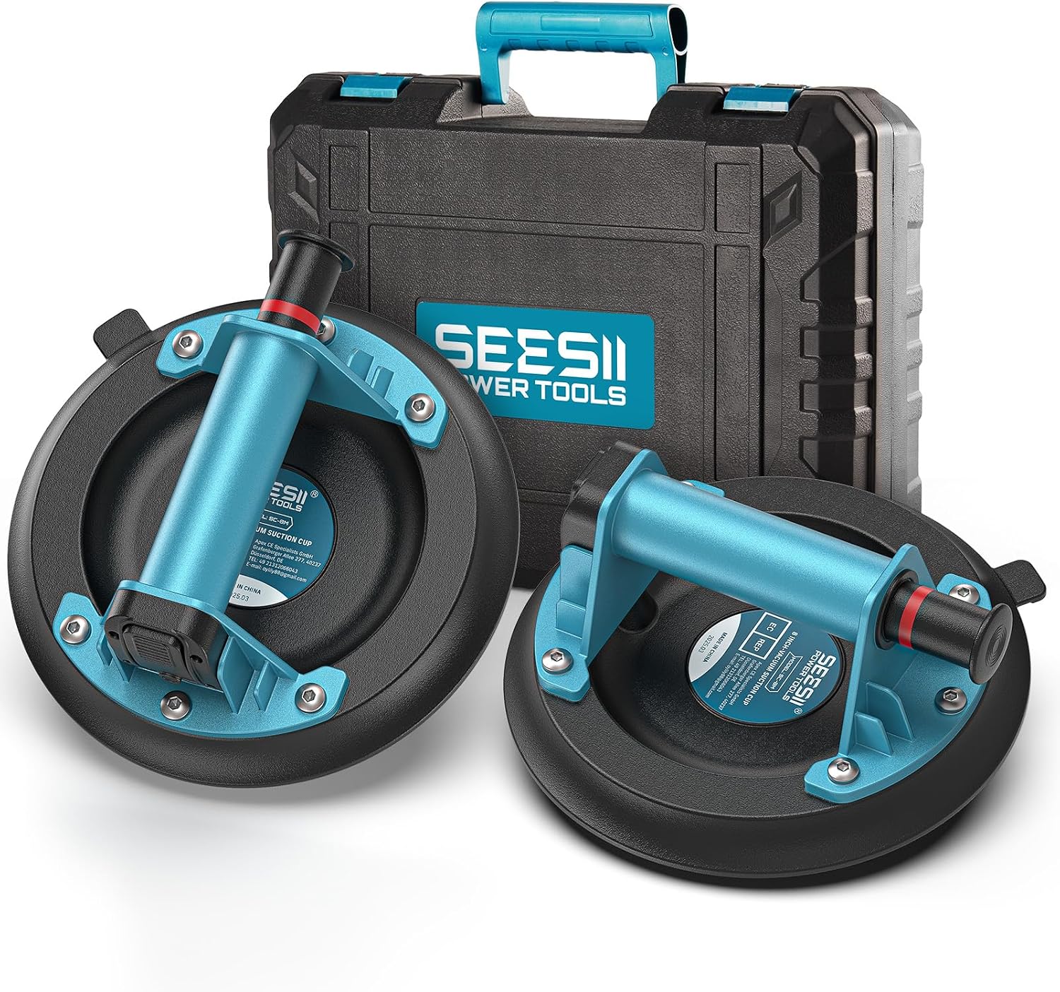 SEESII Suction Cups for Glass Lifting: 8" Tile Suction Cup Lifter with Handle and Pump, 200KG Load Capacity Heavy Duty Vacuum Lifter for Lifting