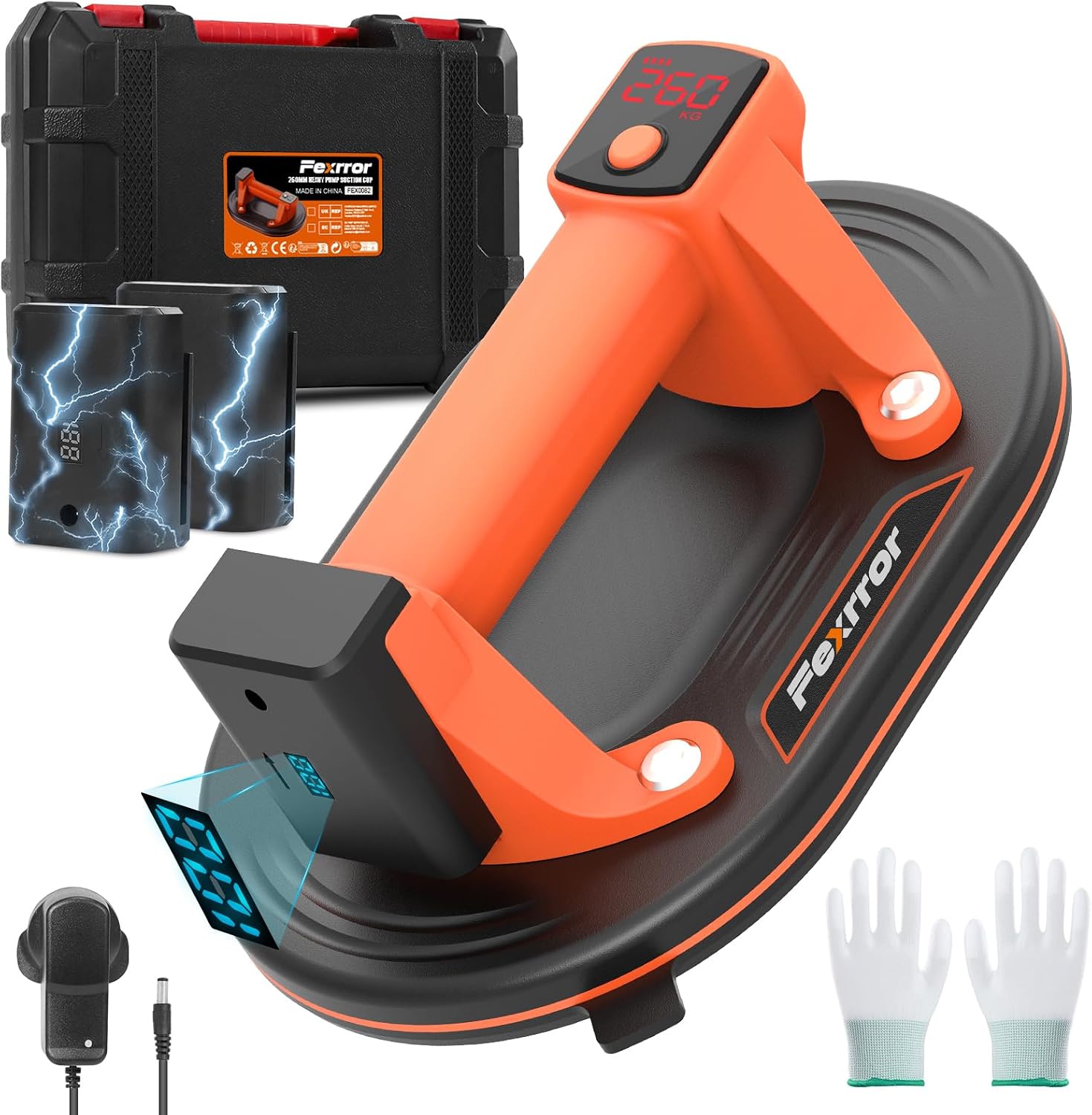 Electric Vacuum Suction Cup with 2x3000 mAh Bateries, 10" Heavy Duty Vacuum Suction Cups Lifter, LED Display, Automatic air Replenishment for Lifting