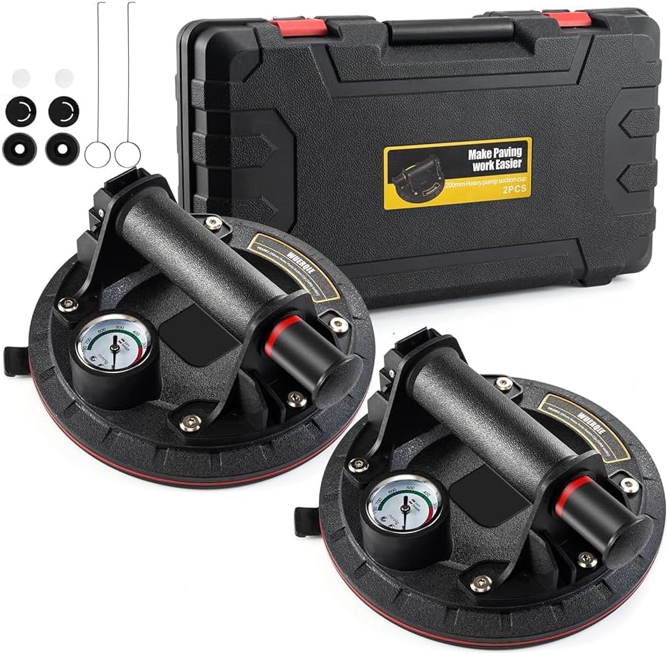 Set van 2 Glazen Zuignap-Vacuümlifter, Vloertegels, Marmeren Platen, Zonnepanelen, Industriële Vacuümheffer met Handpomp, Manometer, Multifunctioneel