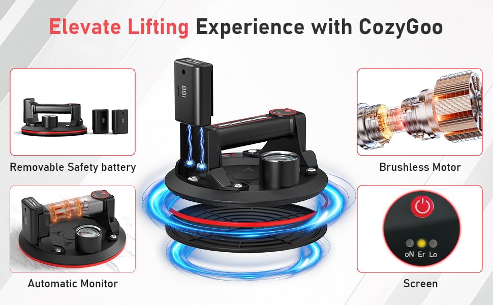 CozyGOO 8'' Vacuum Suction Cup Lifter Gripster with Two 3000 mAh Batteries listing photo 3