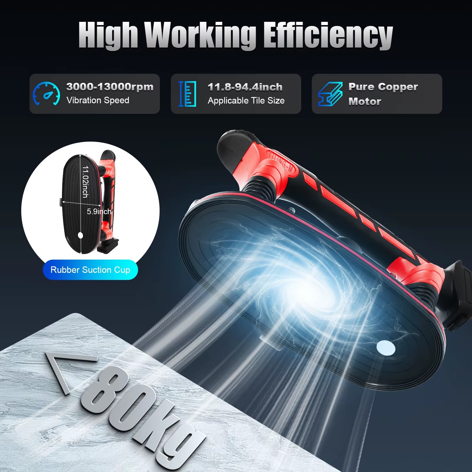 Tile Vibration Tool 21V Large Suction Cup Gripster Pure Copper 6 Gears for Moving and Installing Wall/Floor Tiles listing photo 3