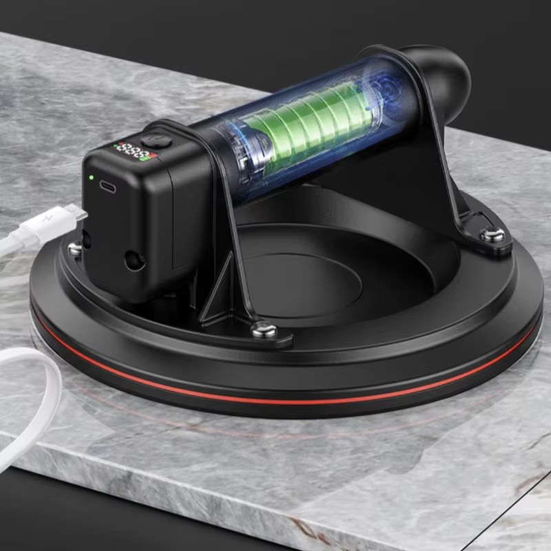 Industrial 8 Inch Electric Vacuum Gripster Sucker 200kg Capacity, Auto-Seal Suction Cup for Stone/Glass/Tile Construction Handling