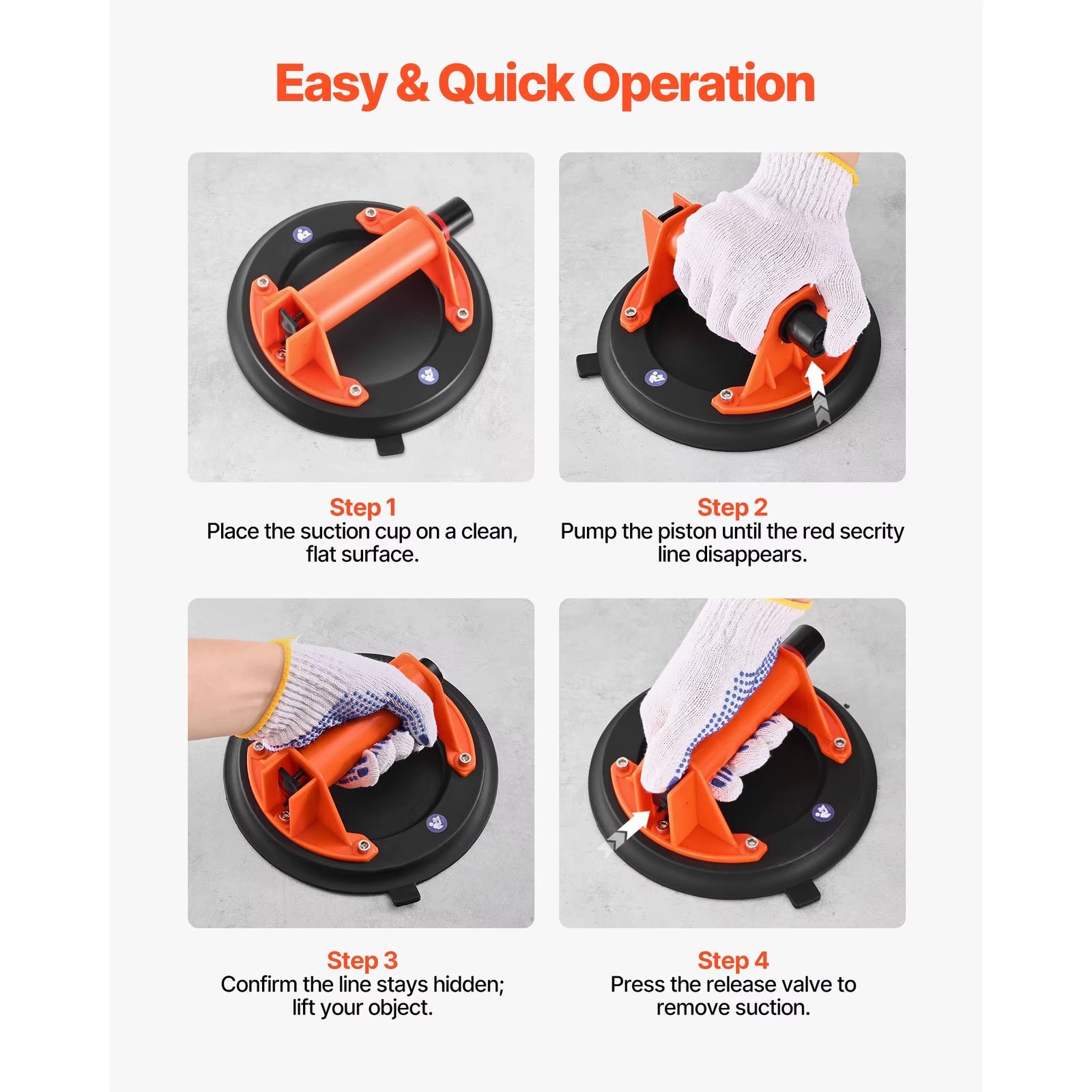 SucceBuy 1/2PCS 8in Vacuum Suction Cup Gripster 400LBS Vacuum Glass Lifter with ABS Handle Tile Suction Cup for Lifting Granite Drywall listing photo 4
