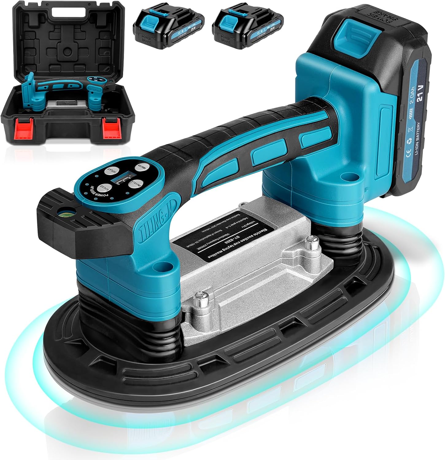 2-in-1 Battery Tile Shaker & Suction Cups with 2 x 2000 mAh Batteries, Tile Vibrator with 22.5 x 12 Suction Cup | 250 kg Adsorption | 9 Speed