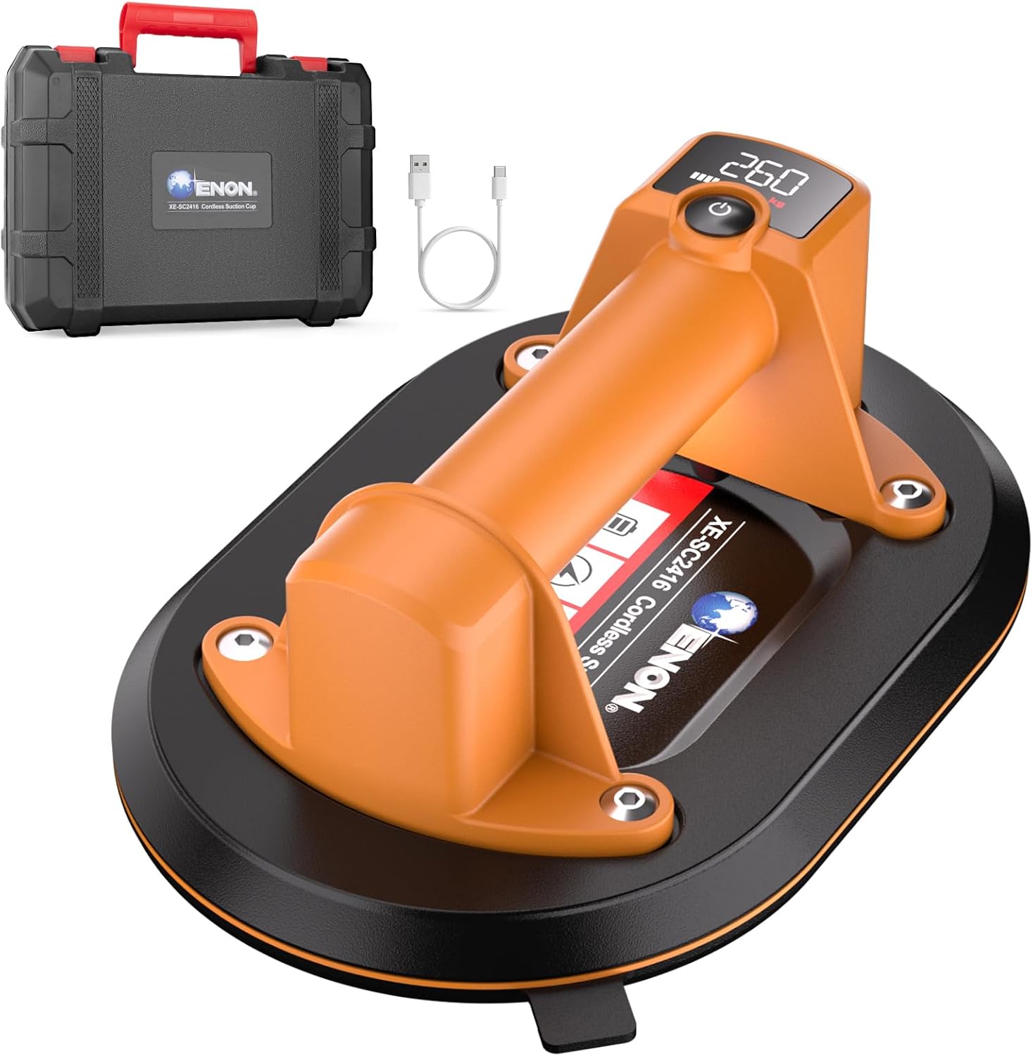 Electric Vacuum Gripster Suction Cup Lifter with 440 lb Maximum Load Capacity, LCD Display for Suction Power & 4500 mAh Battery,3 Adjust Level