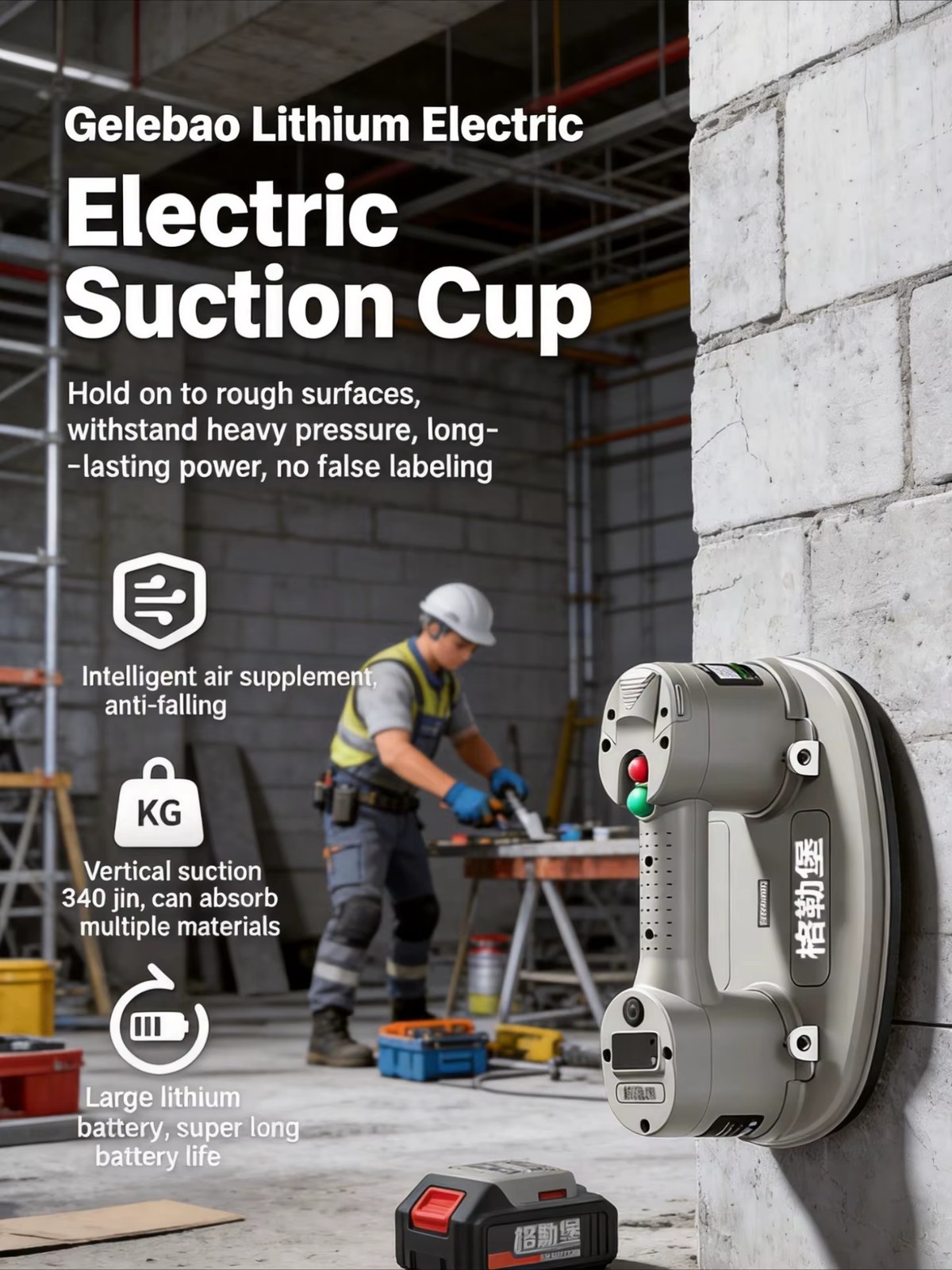 Electric Vacuum Suction Cup Gripster Powerful Suction Auto Air Replenish Pump For Glass Wood Tile Stone Installation