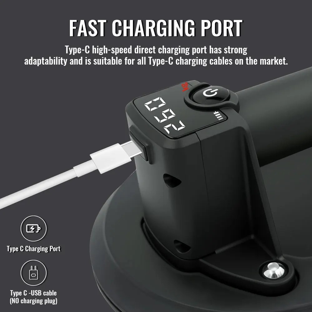 2026 Intelligent Display Industrial Grade 1800 Mah Electric Vacuum Suction Cup Gripster 260KG Load Heavy Duty Granite Tile Glass Lifter listing photo 4