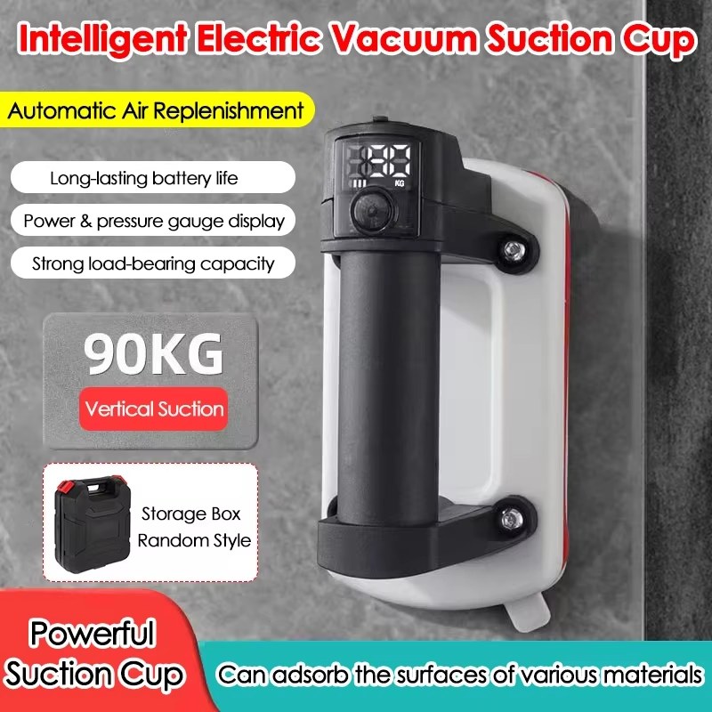LED Display Electric Vacuum Suction Cup 90KG Load Vacuum Lifter Gripster for Granite Tile Glass 2000mAh Battery with Storage Box