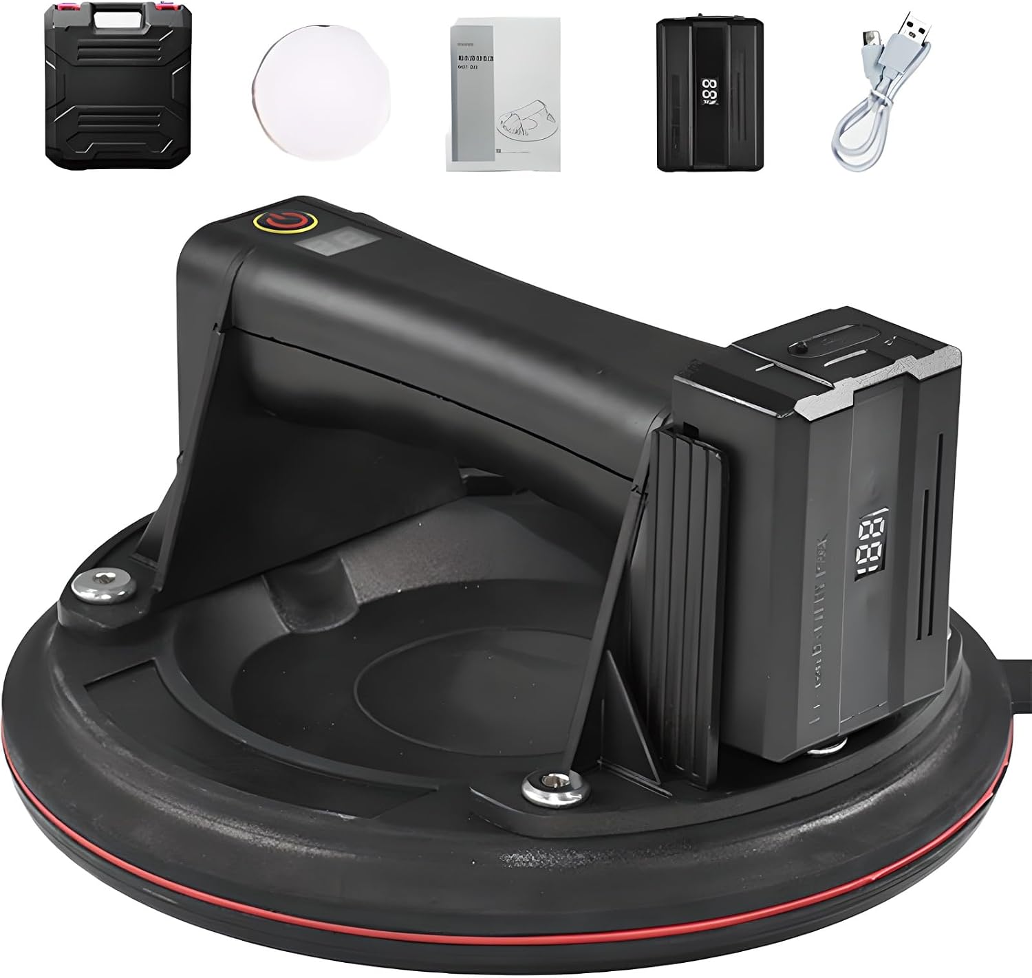 Electric Vacuum Suction Cup Lifter, 440lbs Load Capacity, Electric Vacuum Suction Cup with Battery 2400mAh, Glass Suction Cup Lifter for Granite