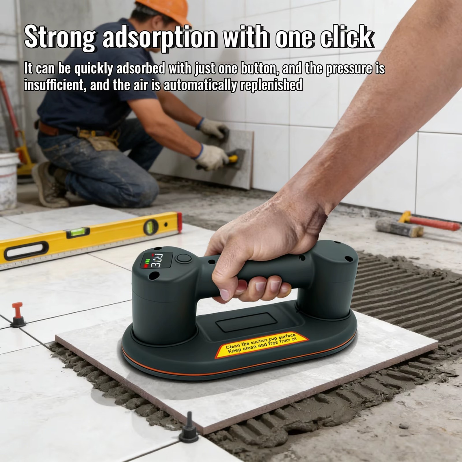 Electric Vacuum Suction Cup Gripster 300KG USB Rechargeable One-Key Adsorption for Tiles Granite Glass Smooth Flat Objects Transport