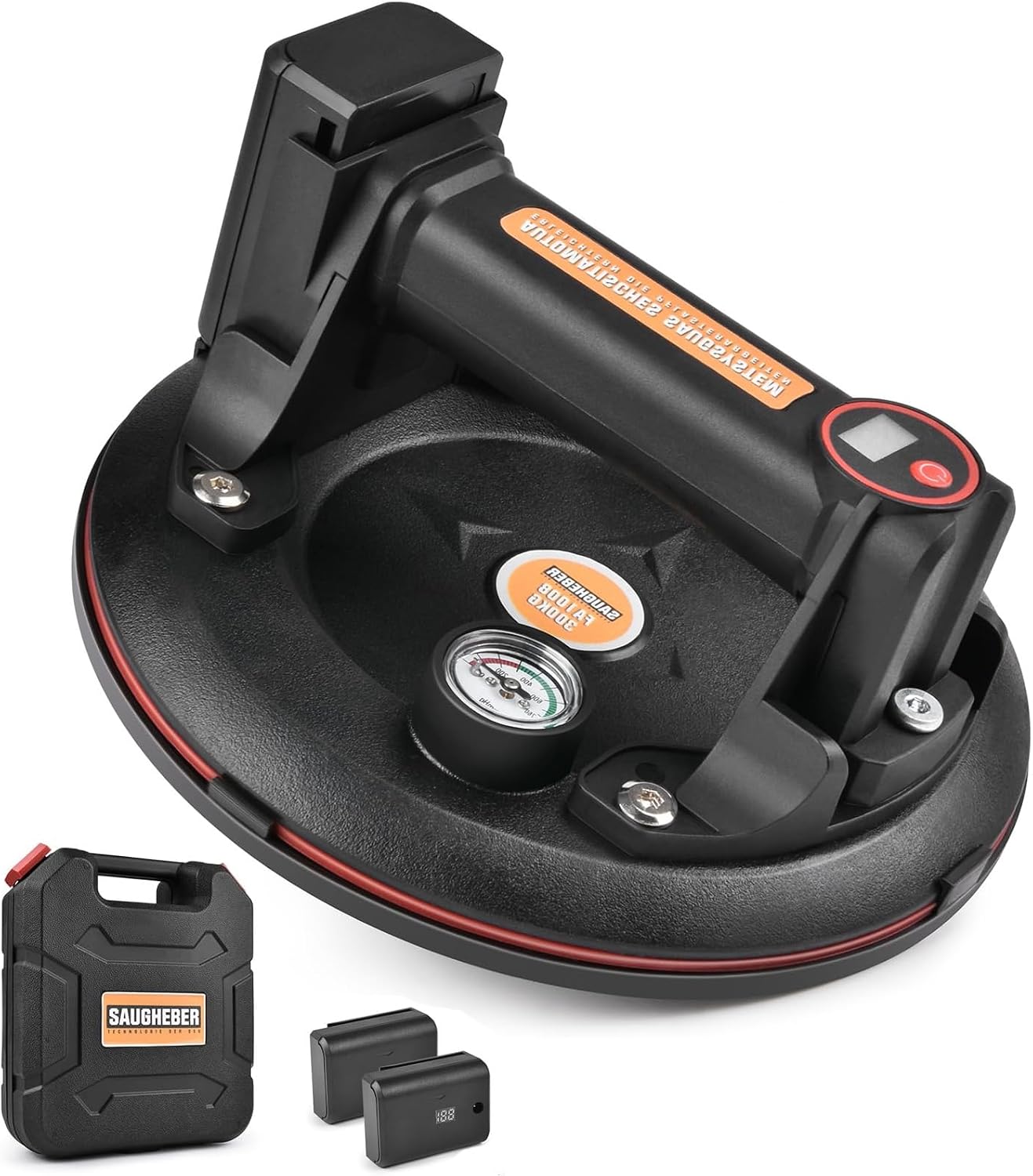 2X Akku, Elektrischer Vakuum Saugheber mit Manometer, 8'' Akku Saugnapf mit Digitalanzeige, Tragkraft 300kg, Heavy Duty Transport von Fensterglas