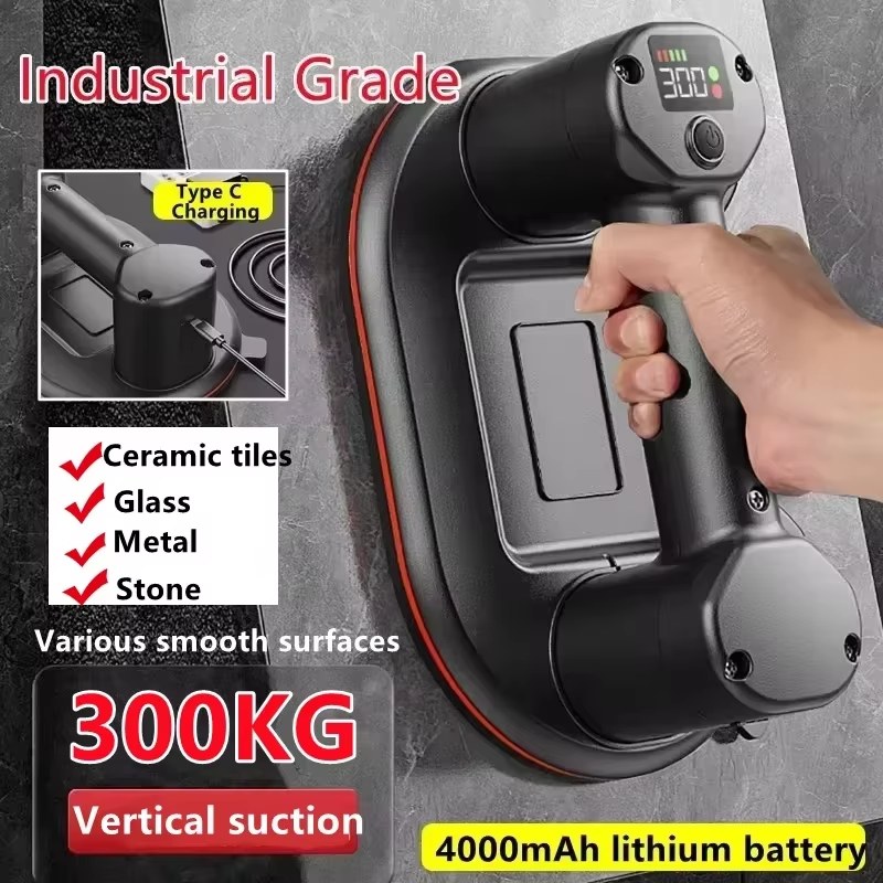 Intelligent Display Industrial Grade Electric Vacuum Suction Cup Gripster 300KG Load Heavy Duty Granite Tile Glass Lifter 4000mAh Battery