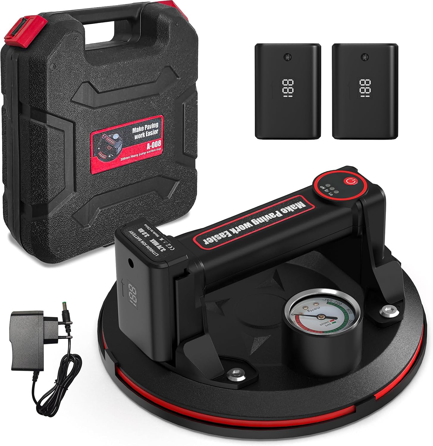 CozyGOO 8'' Vacuum Suction Cup Lifter Gripster with Two 3000 mAh Batteries
