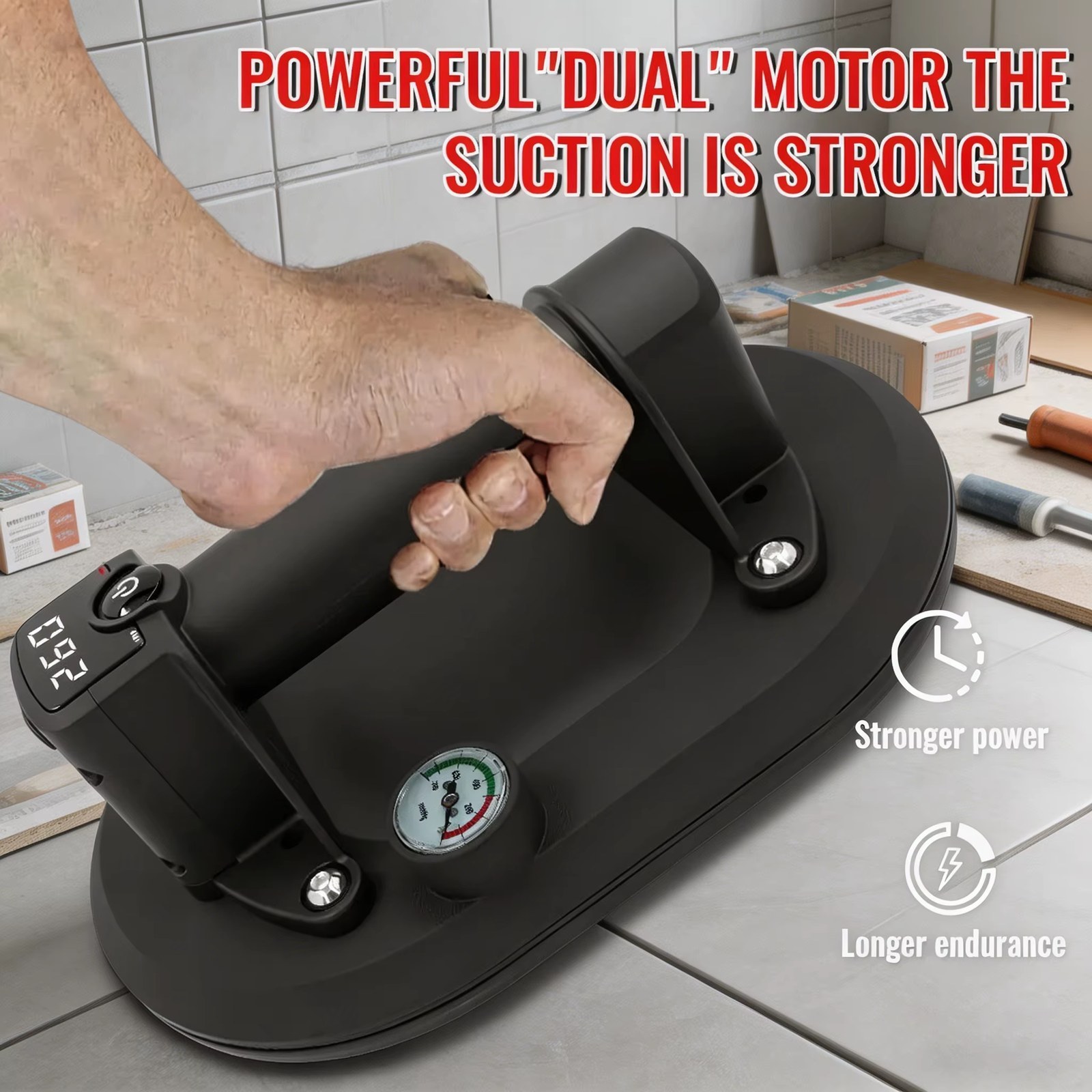 Professional 260kg Load 1800 Mah Electric Vacuum Suction Cup Gripster Heavy Lifter Air Pump Lifting Tool for Display Glass Granite Ti