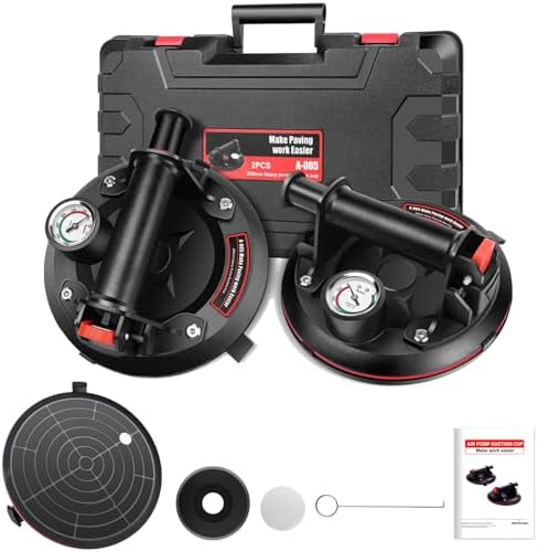8" Glass Suckers Lifters with Pressure Gauge, 2pcs Glass Suction Lifter with Handle, Carrying Case, Glass Suction Cups, Heavy Duty Vacuum Tile