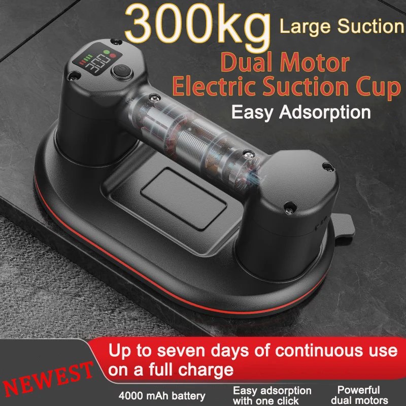 300KG Load Industrial Grade Electric Vacuum Suction Cup Gripster Heavy Duty Vacuum Lifter for Granite Tile Glass Stone 4000mAh Battery