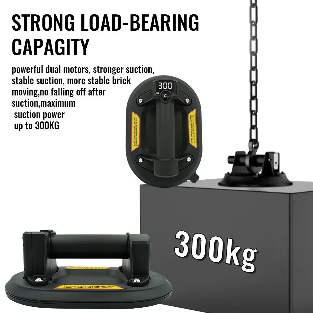 2025 New 300Kg Intelligent Display Industrial Grade Electric Vacuum Suction Cup Gripster Heavy Duty Lifter For Granite Tile Glass