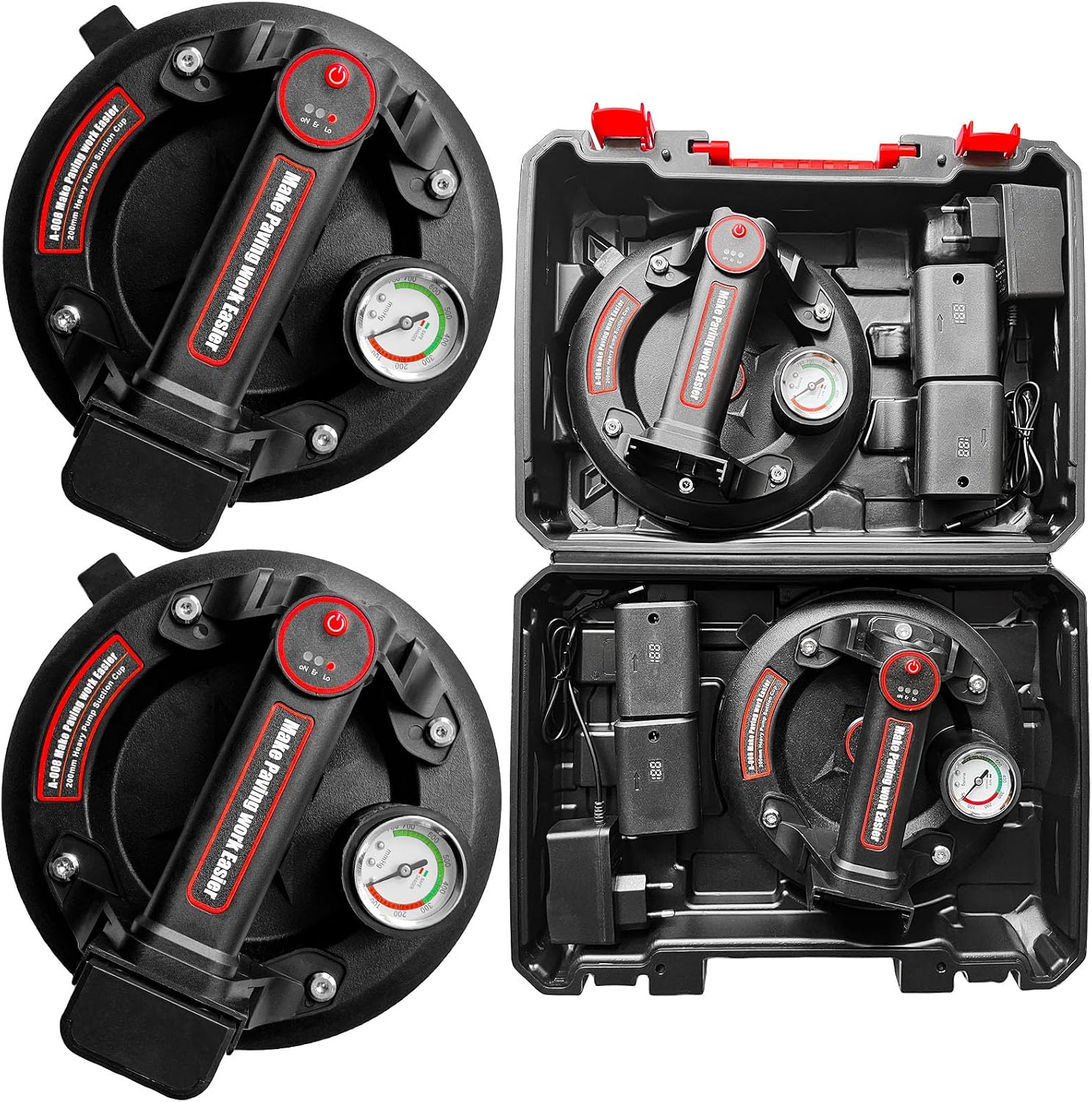 DURDUR 2 Pcs 8 Inch Vacuum Gripster Suction Lifter Battery Tile Lift with Pressure Gauge 250 kg