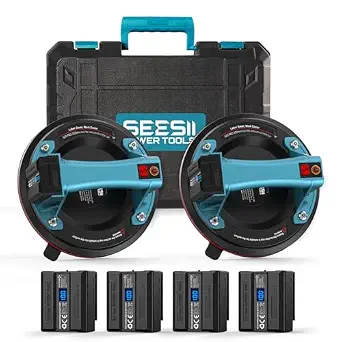 SEESII Electric Suction Cups for Glass, 600 LBS Max Load, 8" Heavy Duty Tile Suction Cups Lifter with 4X 2400mAh Batteries, Auto Start Pump, Display
